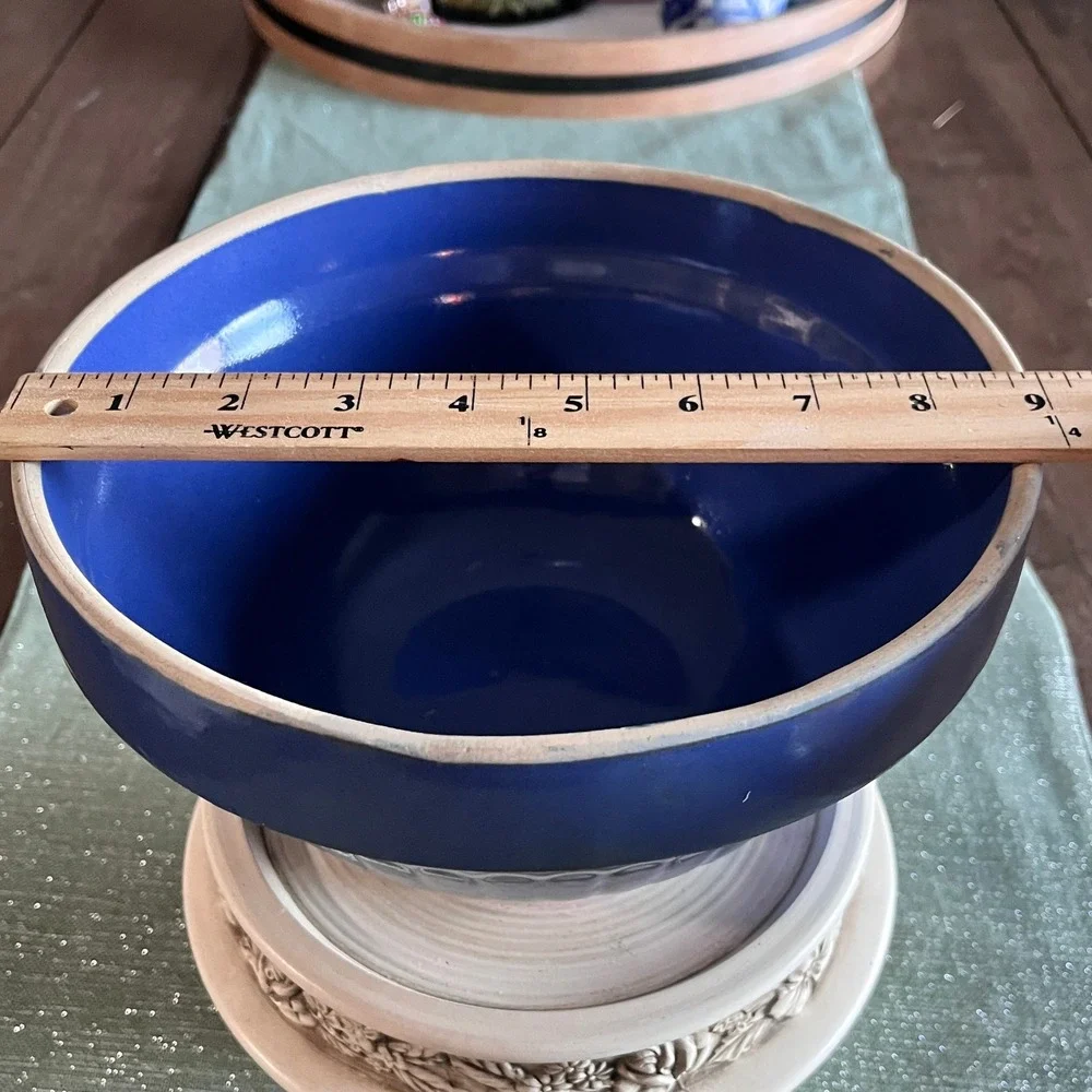 2 Vintage Beautiful Cobalt Blue Red Wing Stoneware 8 and 9 inch Ribbed Bowls